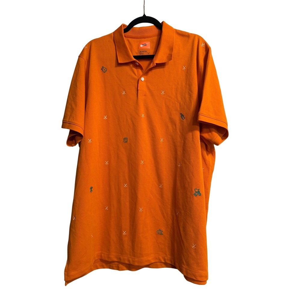 Nike The Nike Polo Dri-FIT Mens XXL Orange Golf Club Hand Graphic Pique Shirt